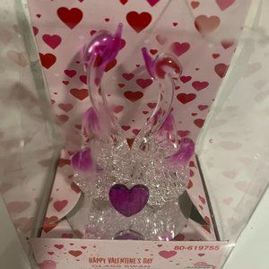 MOMENTUM HAND FINISHED PINK GLASS SWAN "Happy Valentine's Day" ORNAMENTS - NWT